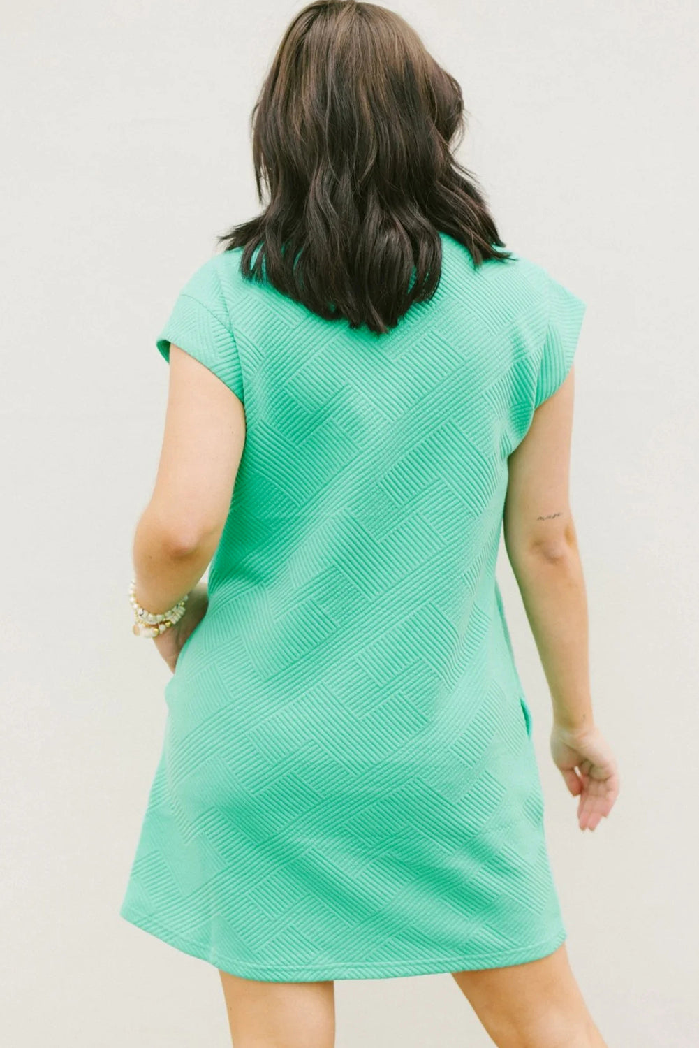 Mint Green Textured Cap Sleeve T Shirt Dress