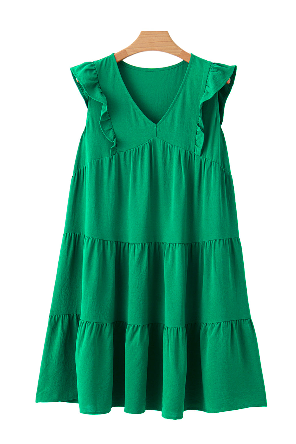 Bright Green Solid Color V Neck Ruffle Tiered Mini Dress